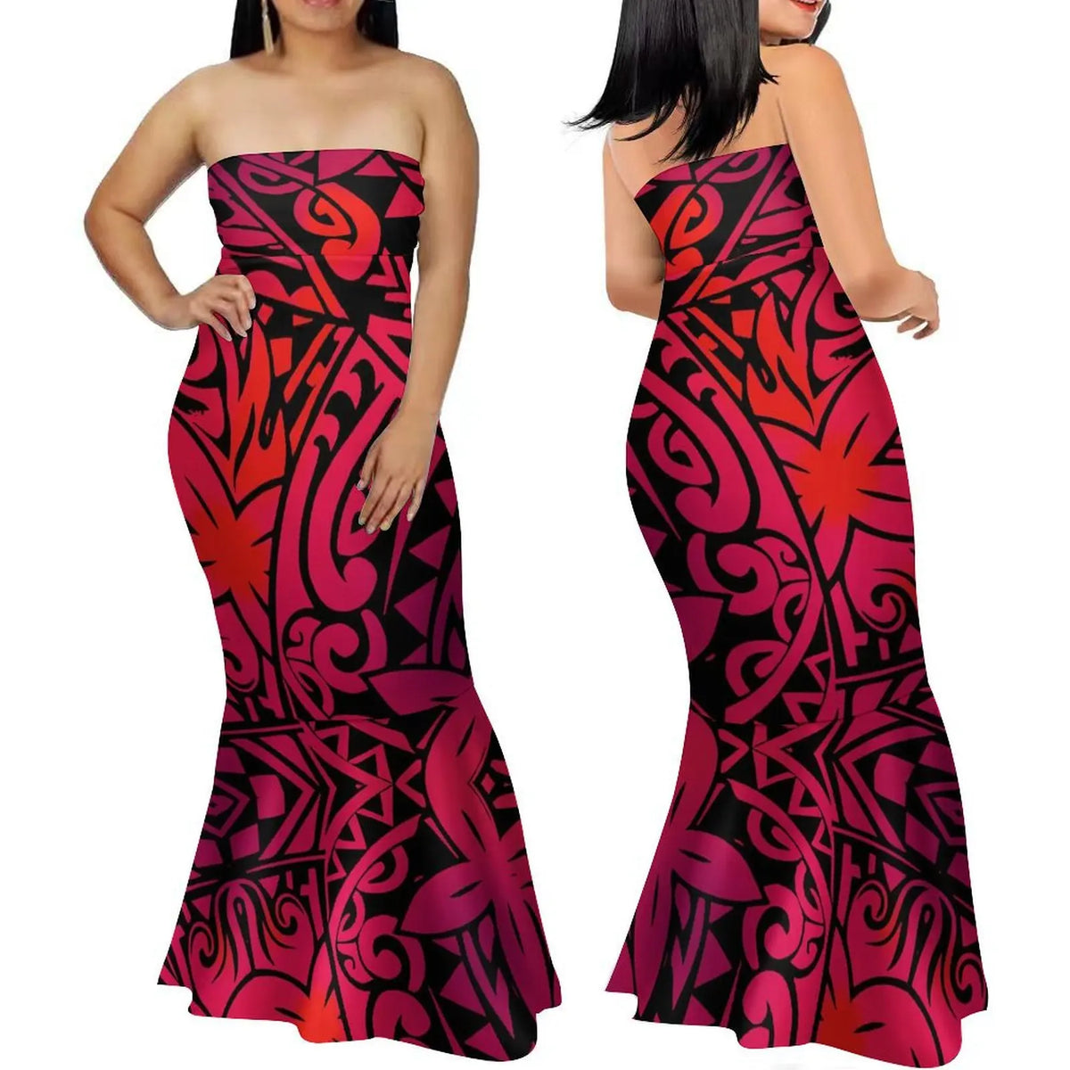 Summer Fashion Strapless Evening Dress Custom Polynesian Print New Design Party Elegant Slim Fishtail Dress Soft Quality Fabric