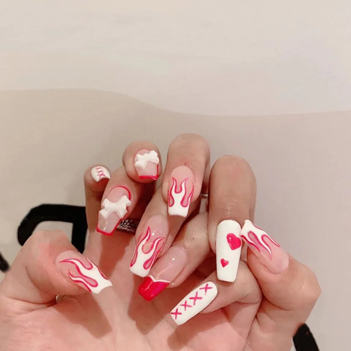 24Pcs Love Heart Butterfly Coffin Fake Nails Art French Long Ballet Detachable Wearing Press on Nail Tips Full Cover False Nails