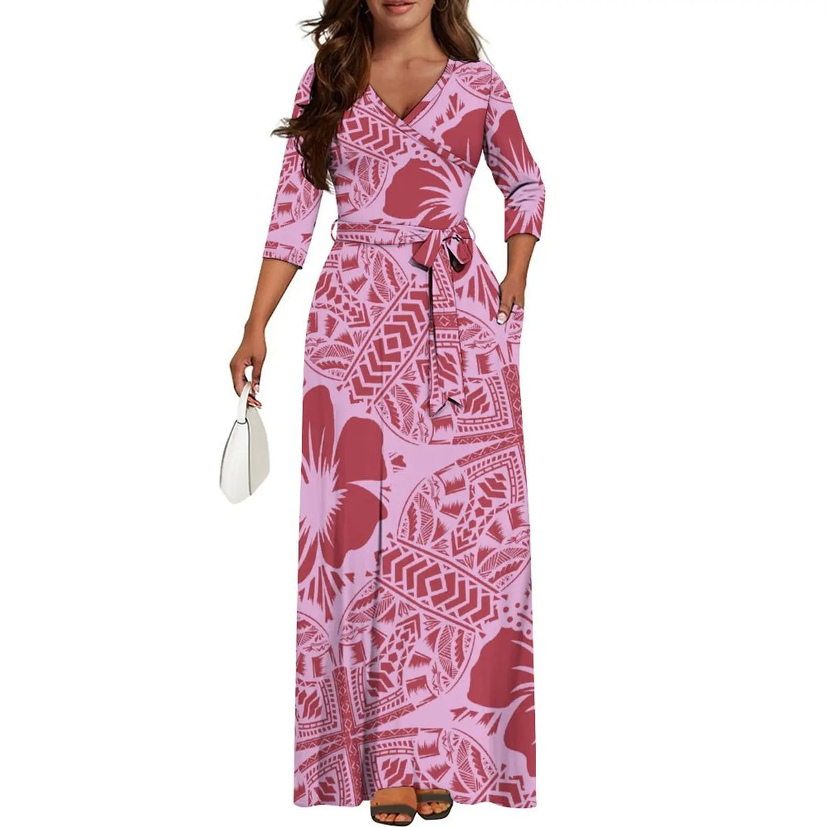 Tribal Ethnic Style Women'S Dress Fiji Samoa Custom Dress Polynesian Ladies Banquet Dress Elegant V-Neck Short-Sleeved Dress