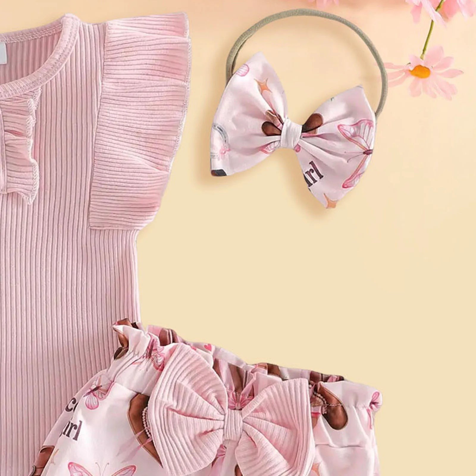 Girl Baby Outfit Newborn Baby Girl Clothes 3 6 9 12 18 Months Summer Outfits Flutter Sleeve Bodysuit Tops Preemie Girl Set
