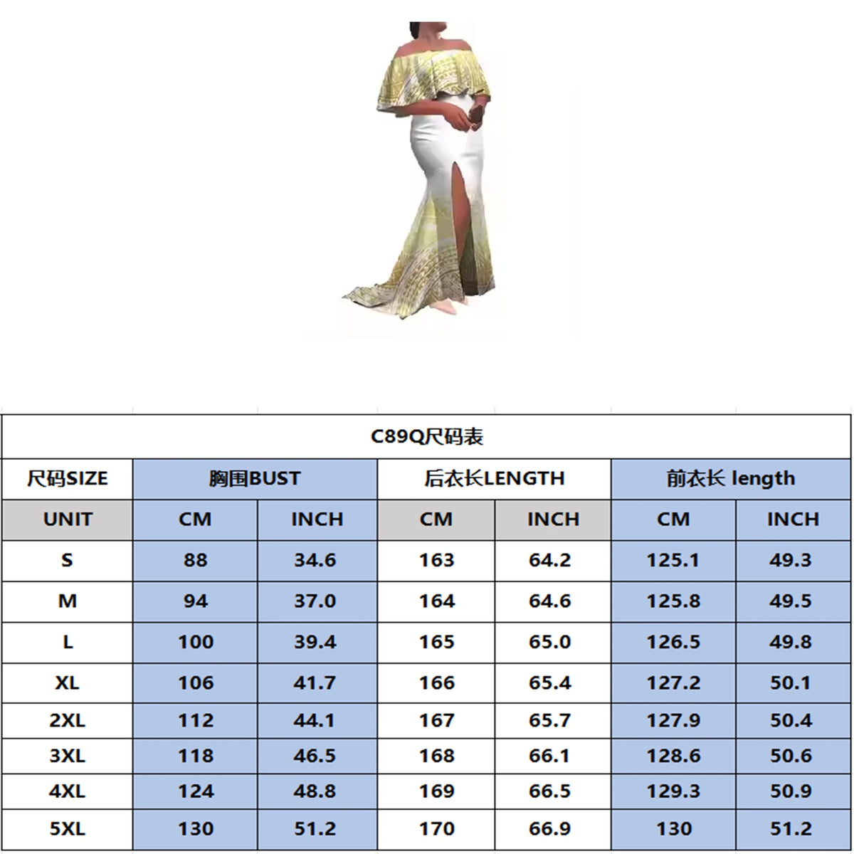 Summer Women'S Dress Elegant Half-Printed One-Shoulder Slit Long Floor-Length Polynesian Slimming Fishtail Dress