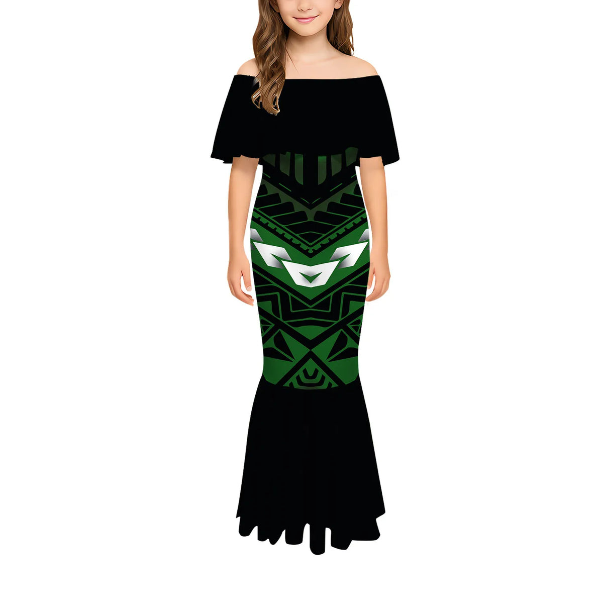 Stylish And Casual Printed One-Shoulder Long Fishtail Dress Custom-Made Polynesian Sexy And Slimming Girl'S Dress