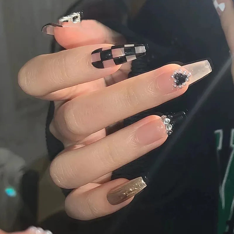 24Pcs Love Heart Butterfly Coffin Fake Nails Art French Long Ballet Detachable Wearing Press on Nail Tips Full Cover False Nails