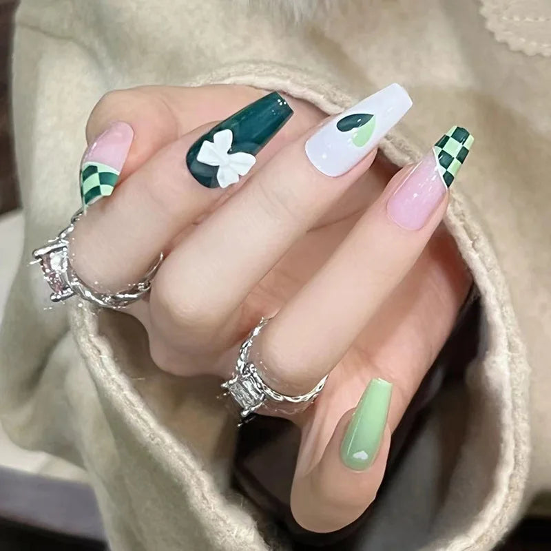 24Pcs Love Heart Butterfly Coffin Fake Nails Art French Long Ballet Detachable Wearing Press on Nail Tips Full Cover False Nails