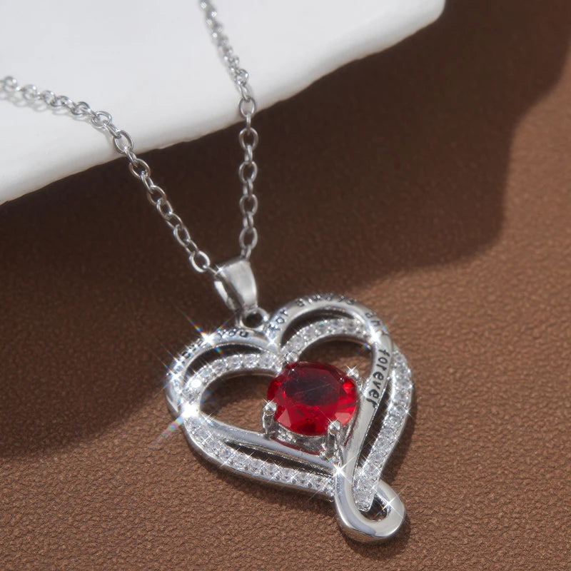 To My Love Eternal Necklaces Double Layered Heart I Love You for Forever Necklace for Women Gilrfriend Wife Valentine's Day Gift