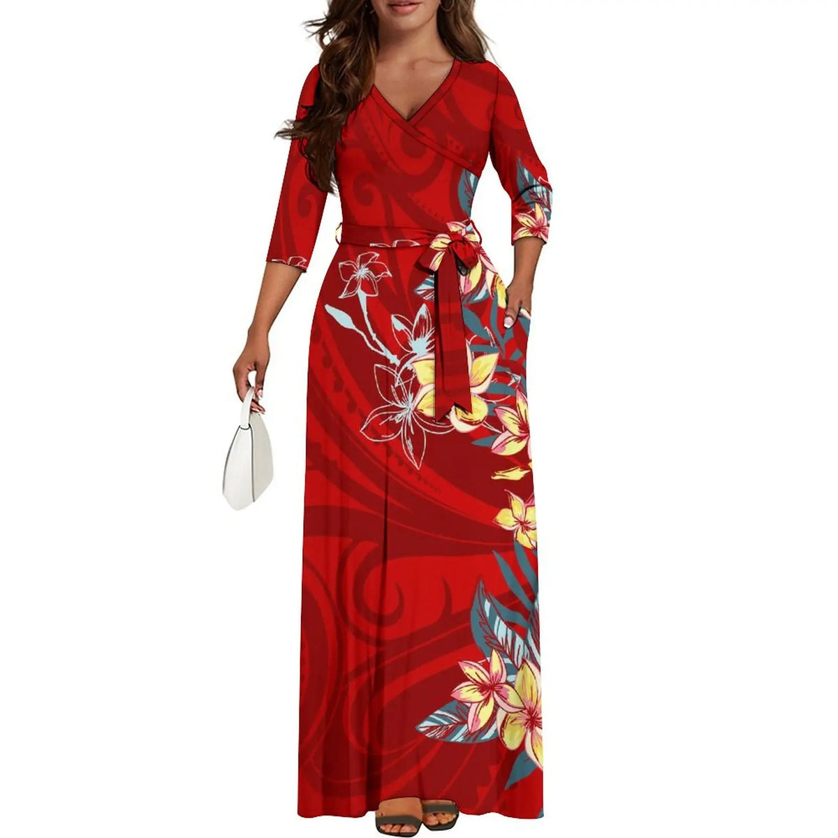 Tribal Ethnic Style Women'S Dress Fiji Samoa Custom Dress Polynesian Ladies Banquet Dress Elegant V-Neck Short-Sleeved Dress