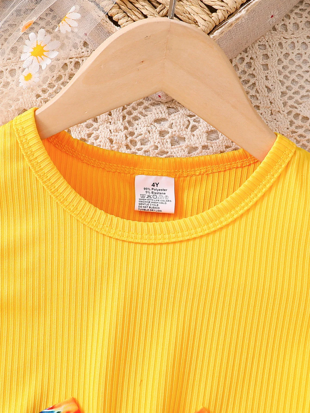 Yellow Sunflower Lively and Cute Little Girl Casual Dress Summer Thin Style, Toddler Girl Flutter Sleeve Round Neck Bow Tie Waist Dress Summer Breathable Children's Outing Holiday Party Gift Vacation Fashion Sweet Lady Style