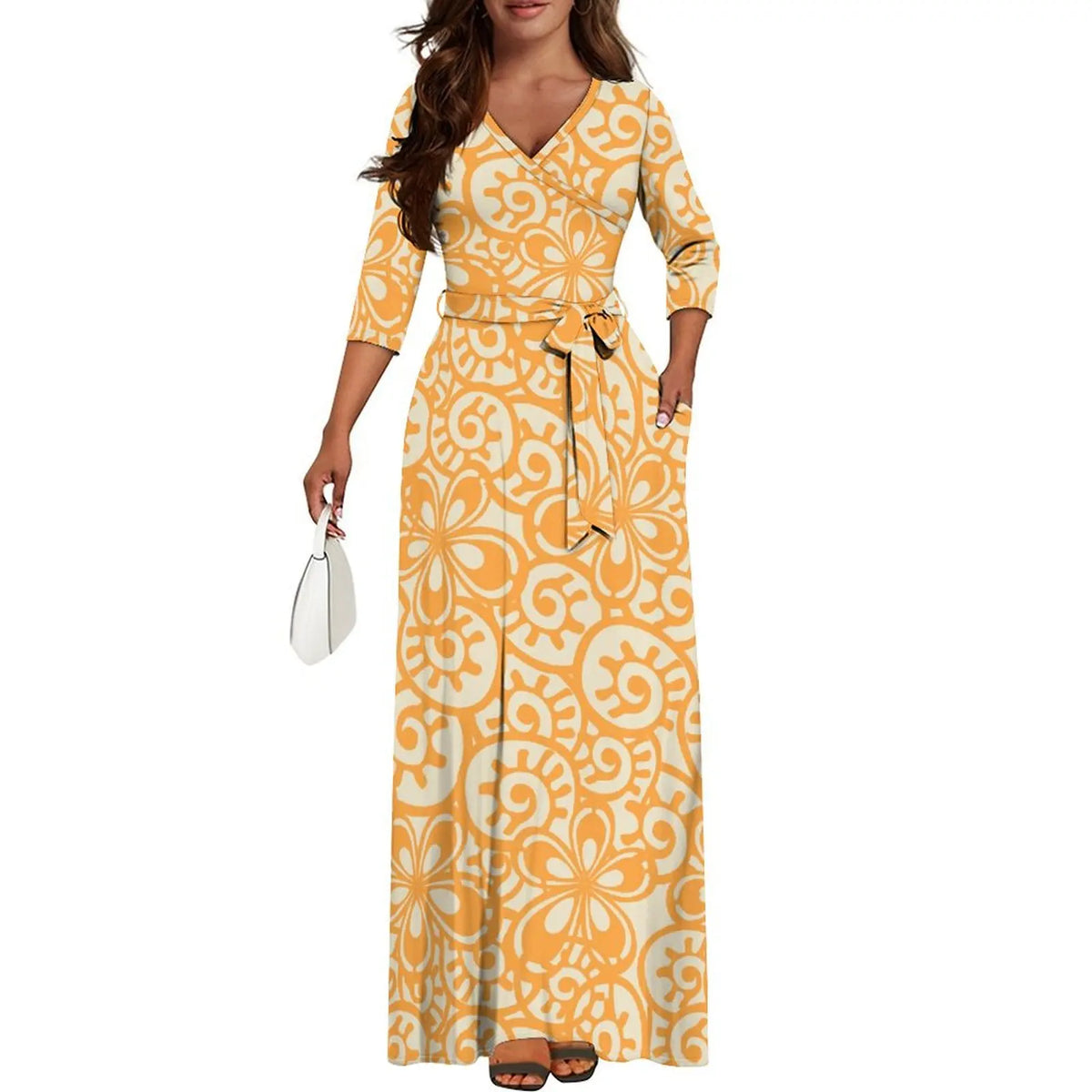 Tribal Ethnic Style Women'S Dress Fiji Samoa Custom Dress Polynesian Ladies Banquet Dress Elegant V-Neck Short-Sleeved Dress