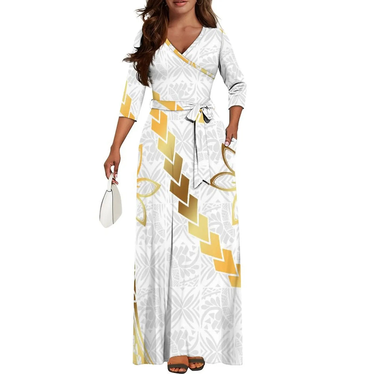 Tribal Ethnic Style Women'S Dress Fiji Samoa Custom Dress Polynesian Ladies Banquet Dress Elegant V-Neck Short-Sleeved Dress