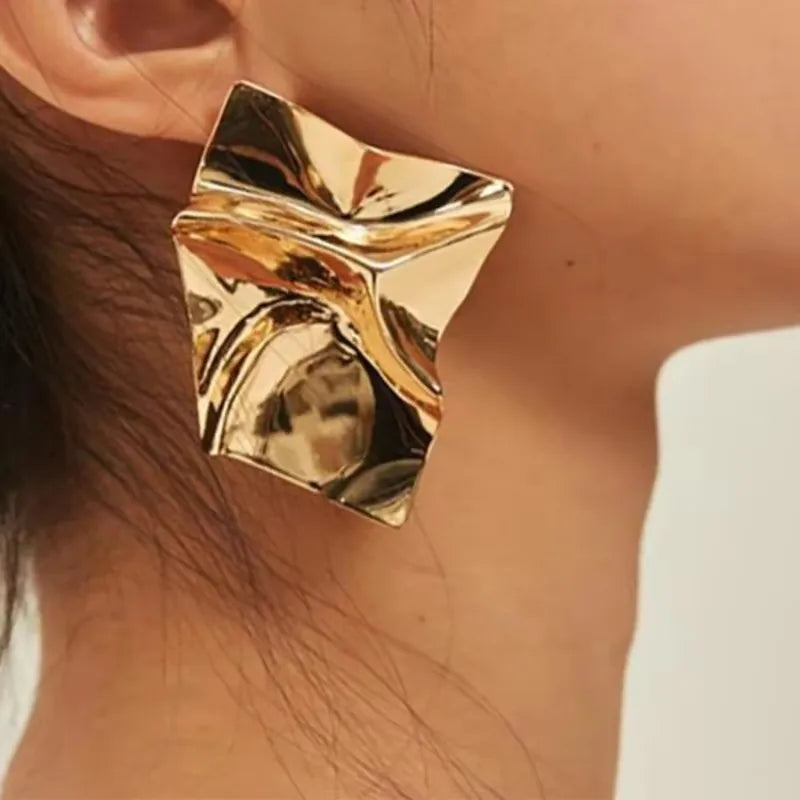 Personalized Design Irregular Geometric Leaf Stud Earrings Punk Golden Metal Female Earring Carnival Banquet Festival Jewelry