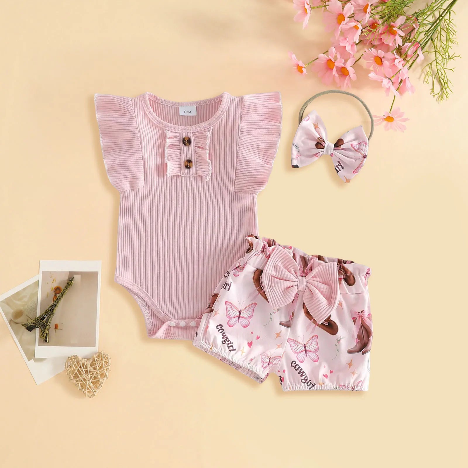 Girl Baby Outfit Newborn Baby Girl Clothes 3 6 9 12 18 Months Summer Outfits Flutter Sleeve Bodysuit Tops Preemie Girl Set