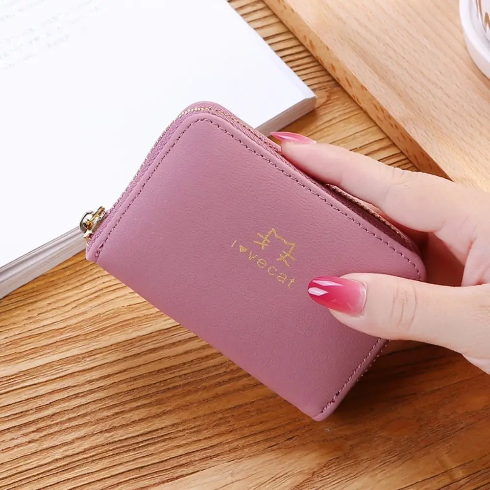 Portable Pu Leather Short Wallet Zipper Closure Cute Style Women Card Holder Simple Design Large Capacity Coin Purse For Women