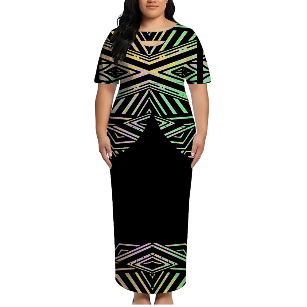 High-Quality Polynesian Island Ethnic Style Round-Neck Dress For Women From Tonga And Fiji Puletasi Elegant Dress Custom Made
