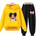 Bow Girl Pink Red Children's Hoodies Coat Top+Pants Suit Black Toddler Leisure Print Comfortable Fabric Clothing