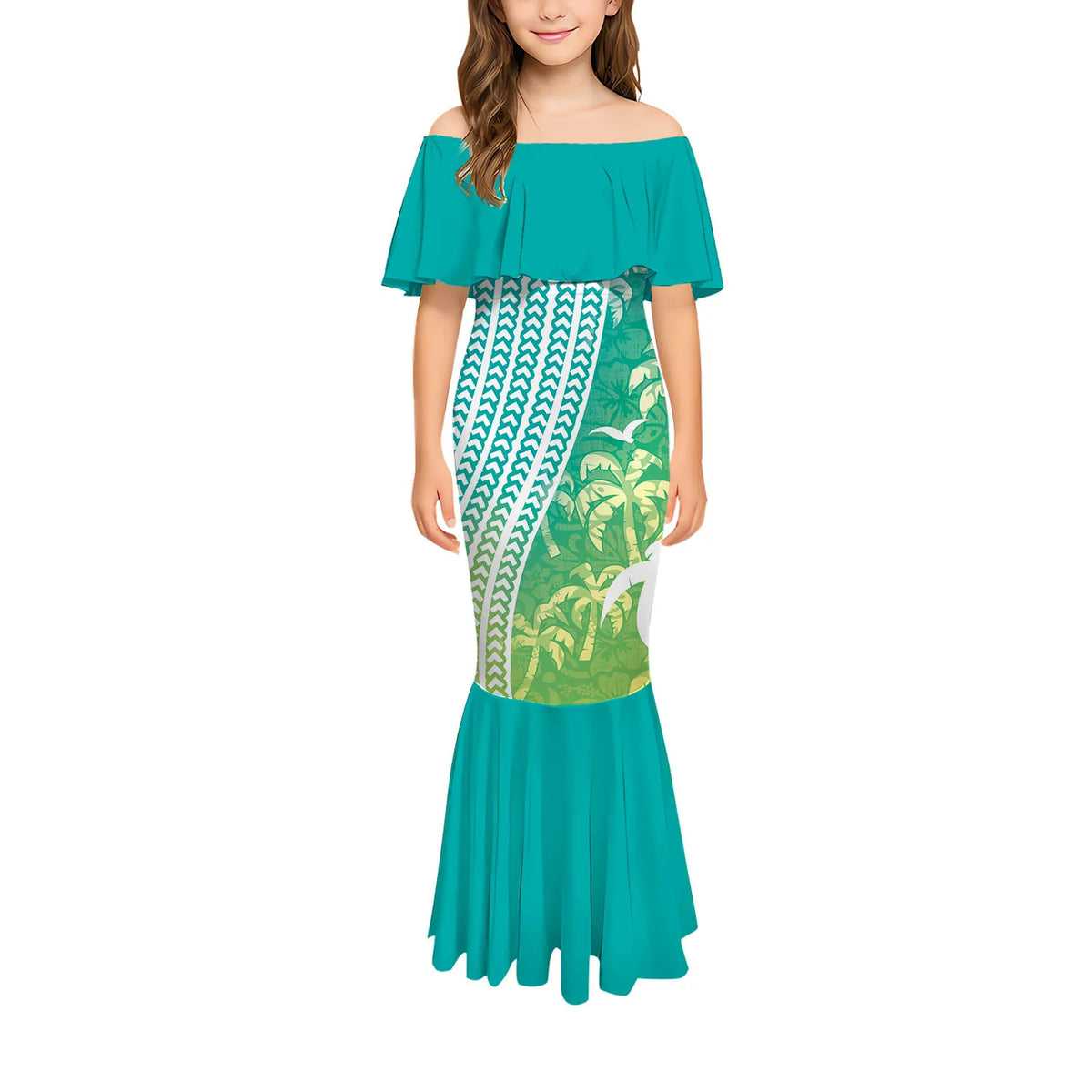 Stylish And Casual Printed One-Shoulder Long Fishtail Dress Custom-Made Polynesian Sexy And Slimming Girl'S Dress