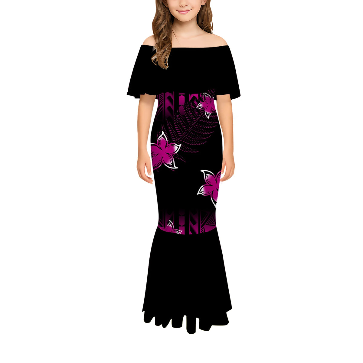 Stylish And Casual Printed One-Shoulder Long Fishtail Dress Custom-Made Polynesian Sexy And Slimming Girl'S Dress