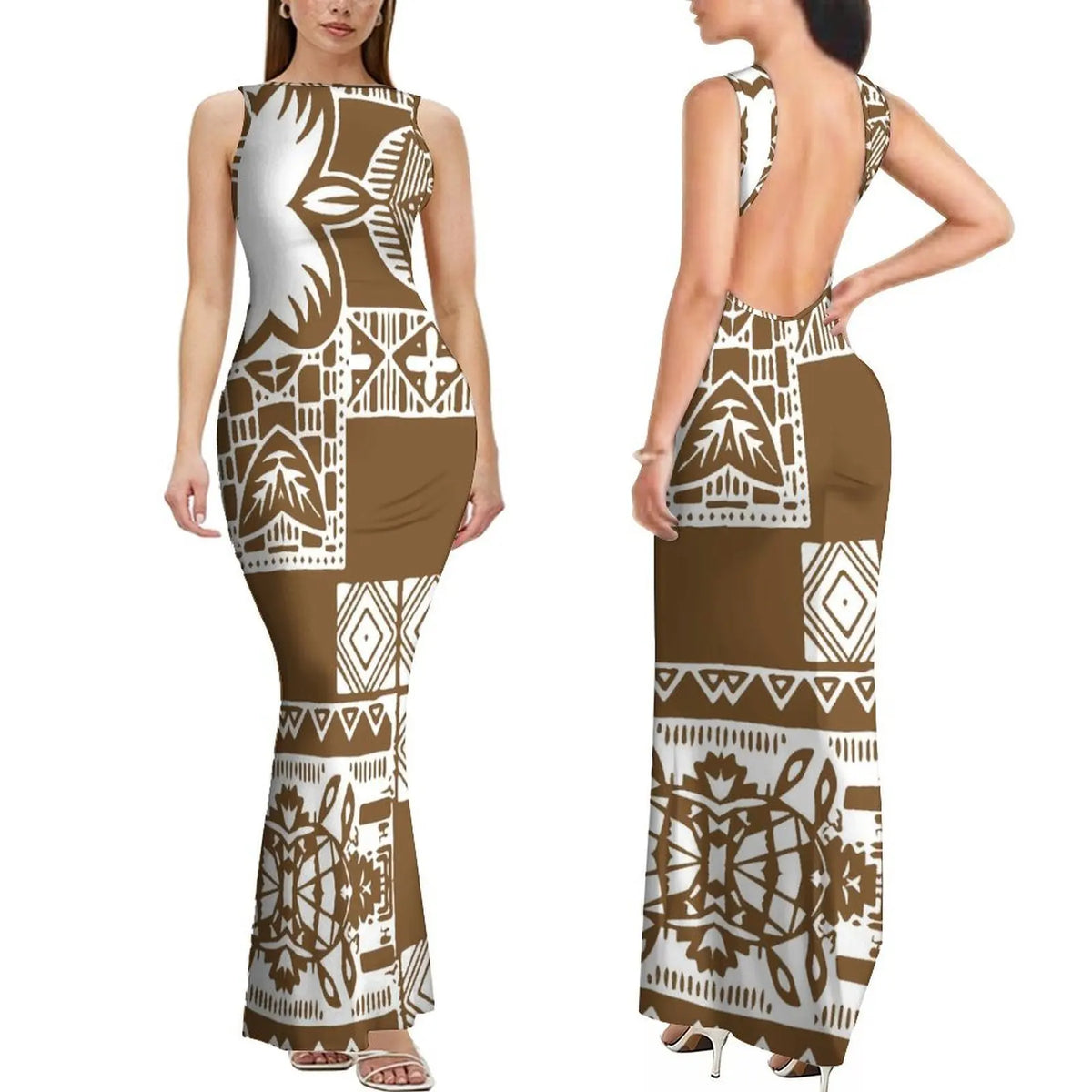 Summer Mature And Elegant Sleeveless Long Slimming And Sexy Backless Women'S Dress With Polynesian Custom Pattern