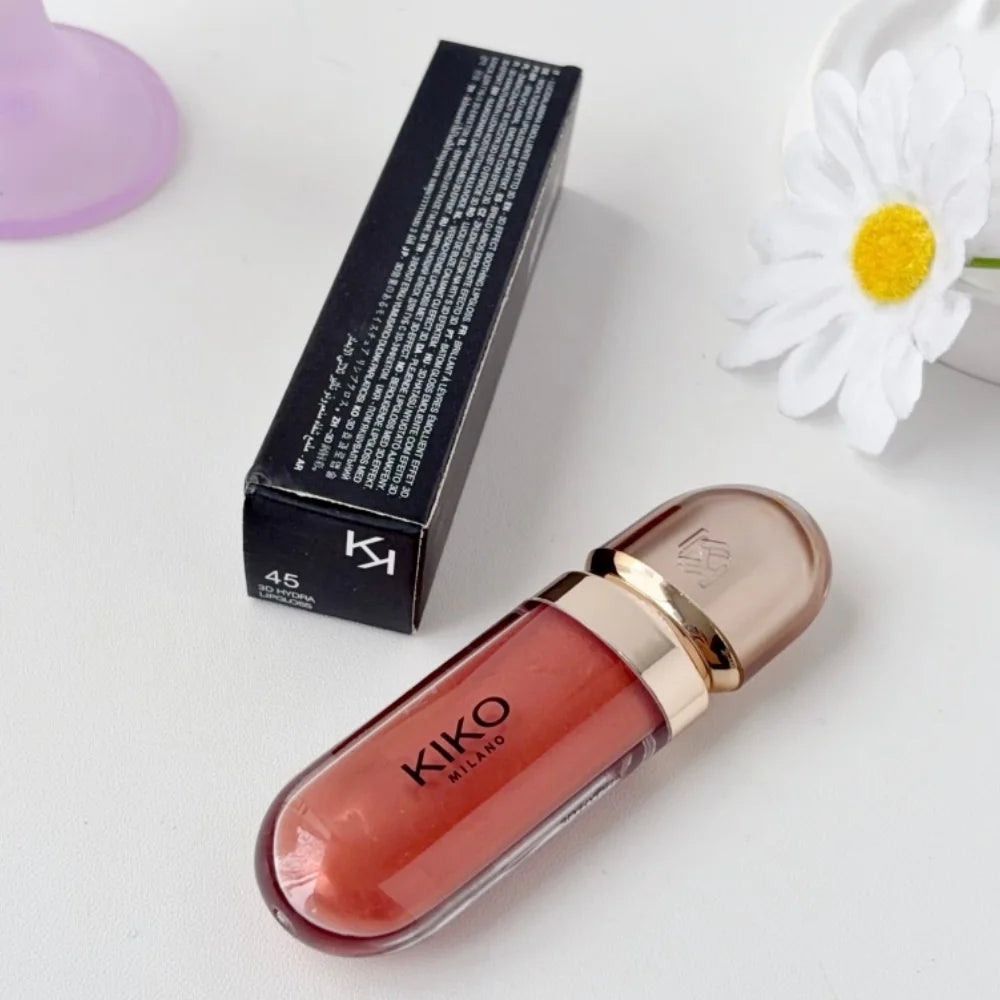 KIKO 3D Liquid Gloss Lip Glaze Mirror Plumper Lipstick Nourished Glossy Full Lips Not Fading Milk Tea Bean Paste Makeup Cosmetic