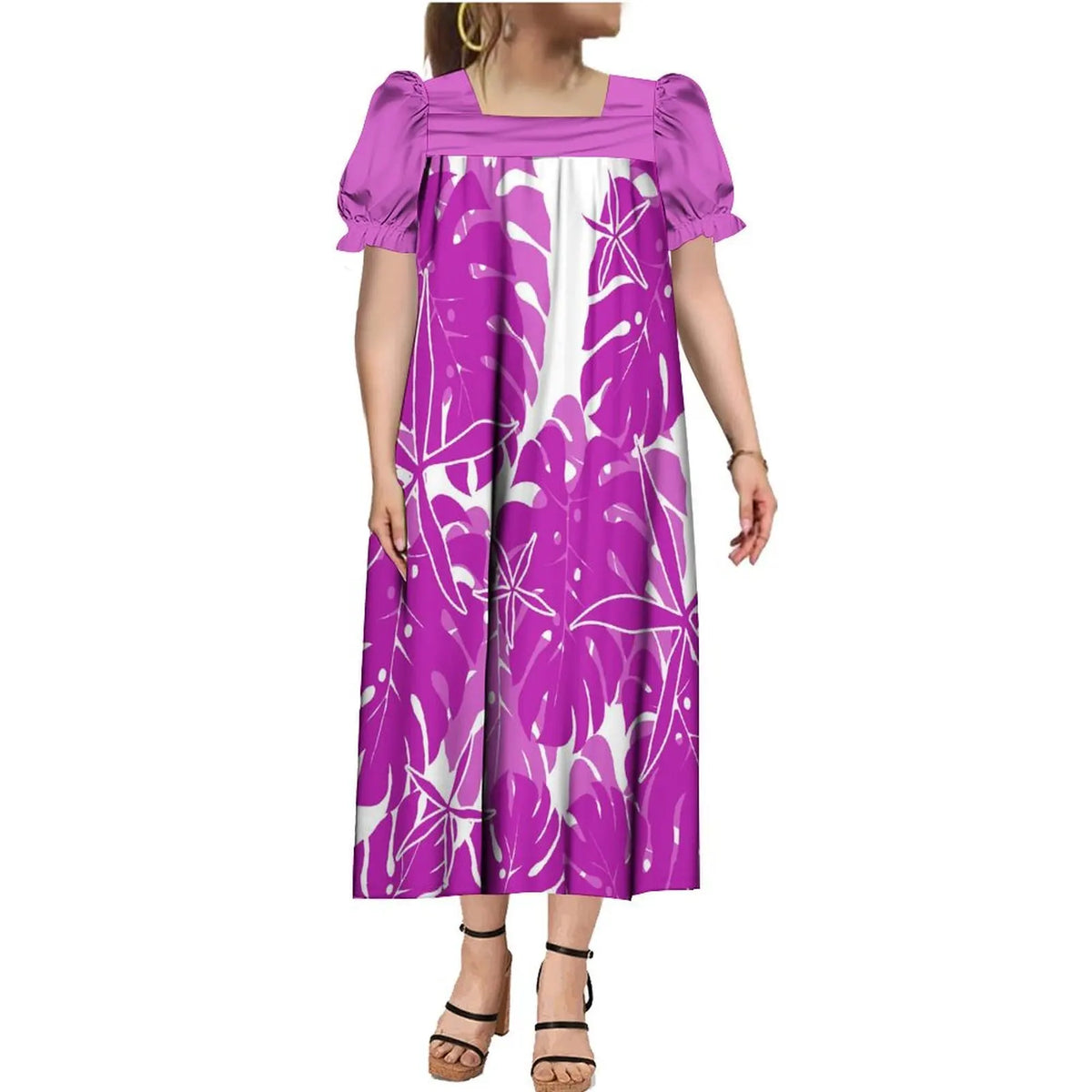 2024 Summer Micronesia Tribe Mumu Fashion Ladies Puffy Sleeve Dress Polynesian Party Mumu Ladies Fluffy Maxi Dress