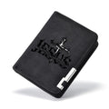 Men's Mini Ultra-Thin Short Wallet Jesus Cross Print Suede PU Leather Credit Card Holder Portable Bifold Christian Purse