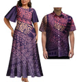 Print Couples Matching Puletasi Dress and Hawaiian Shirt Polynesian Traditional Pattern Aloha Shirt Two-piece Dress Outfit