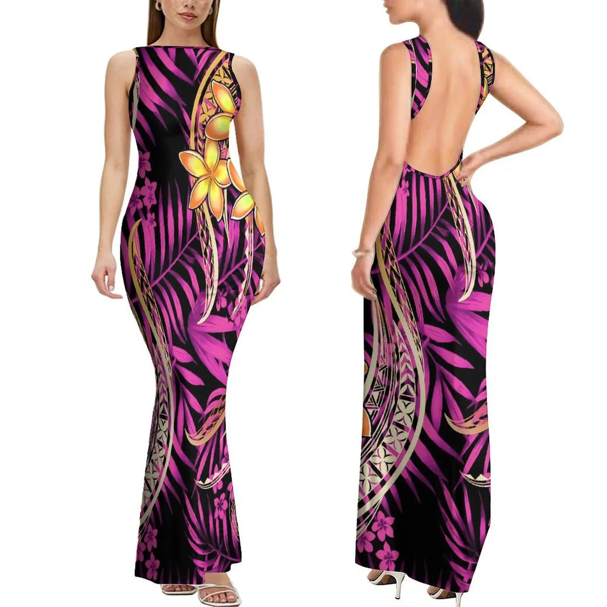Summer Mature And Elegant Sleeveless Long Slimming And Sexy Backless Women'S Dress With Polynesian Custom Pattern