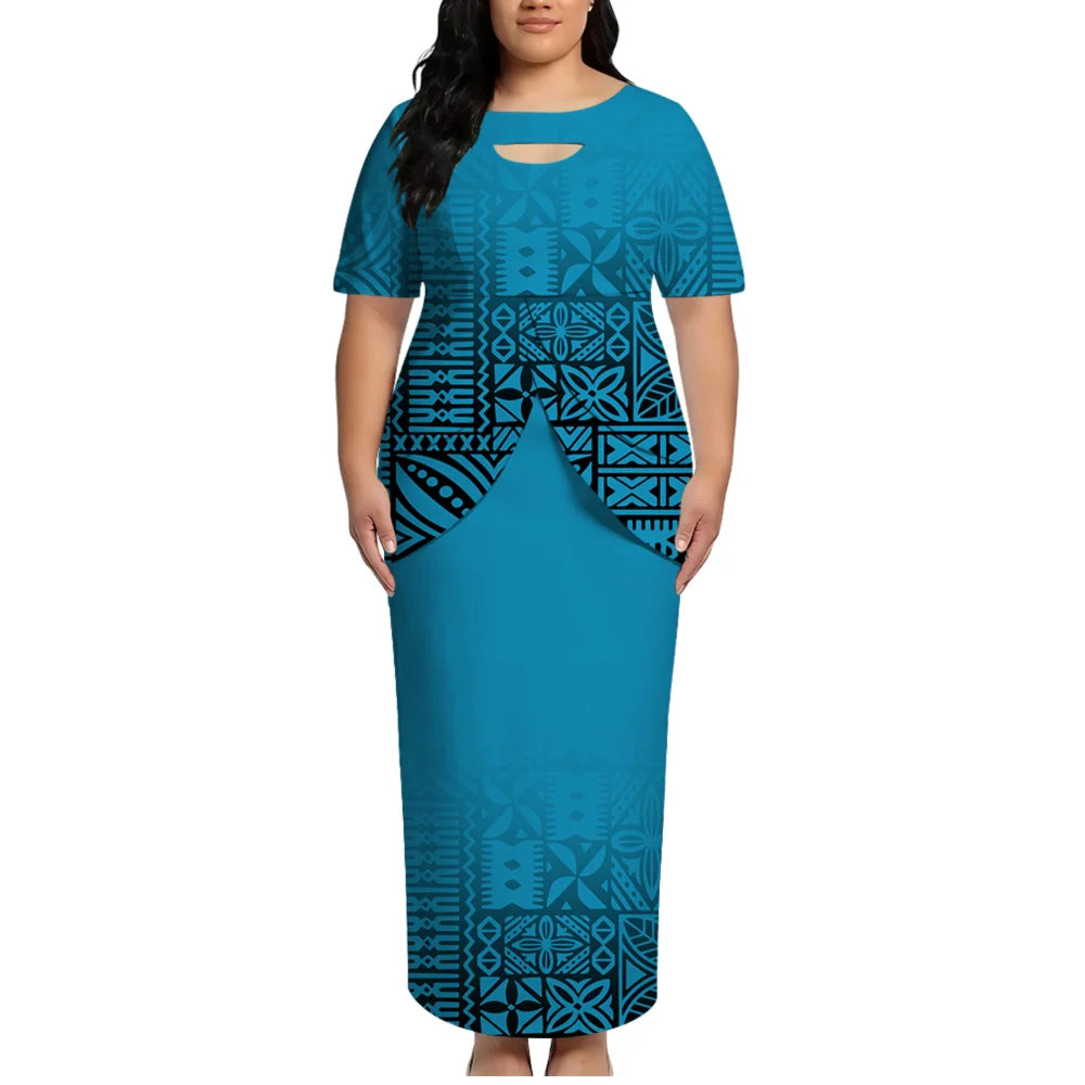 High-Quality Polynesian Island Ethnic Style Round-Neck Dress For Women From Tonga And Fiji Puletasi Elegant Dress Custom Made
