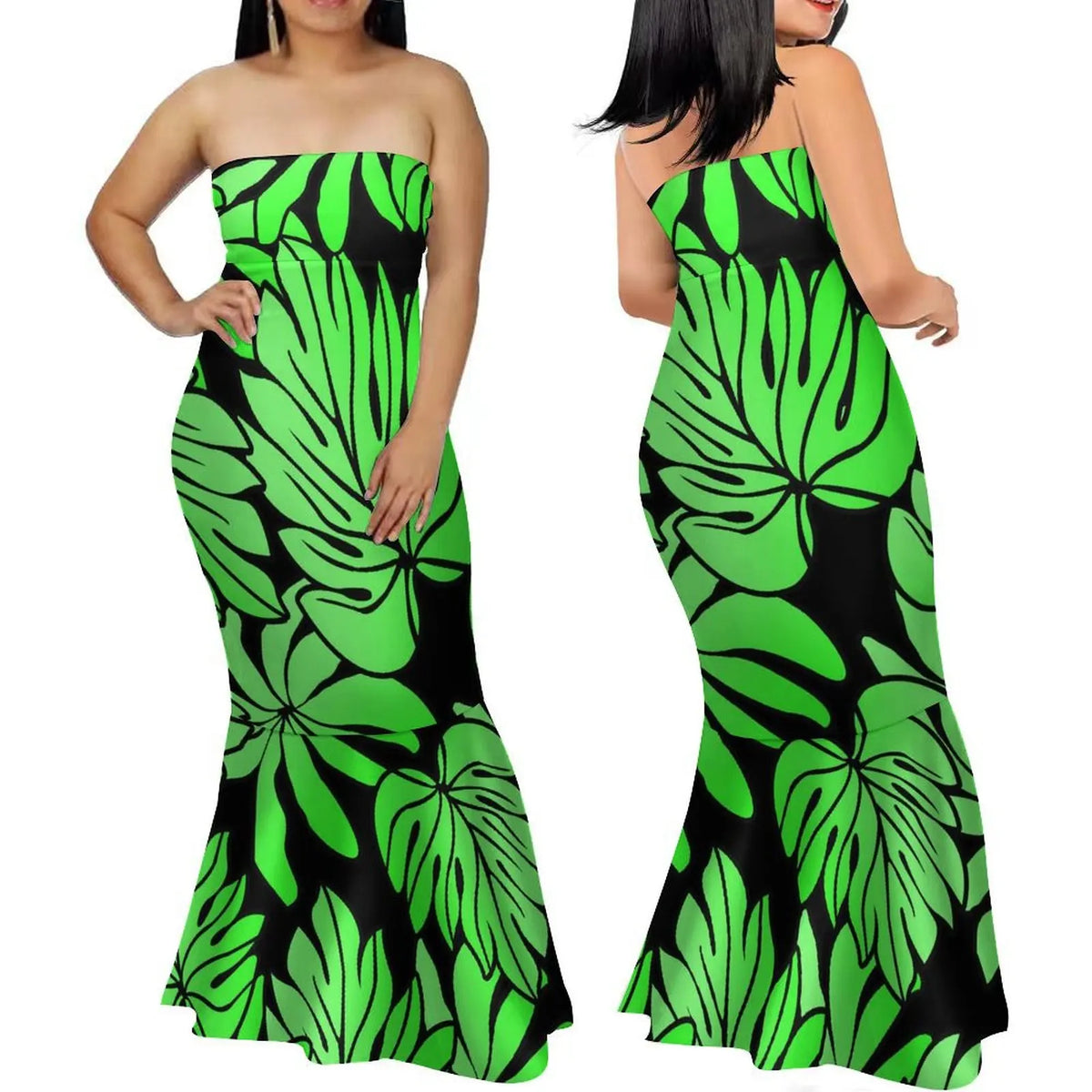 Summer Fashion Strapless Evening Dress Custom Polynesian Print New Design Party Elegant Slim Fishtail Dress Soft Quality Fabric