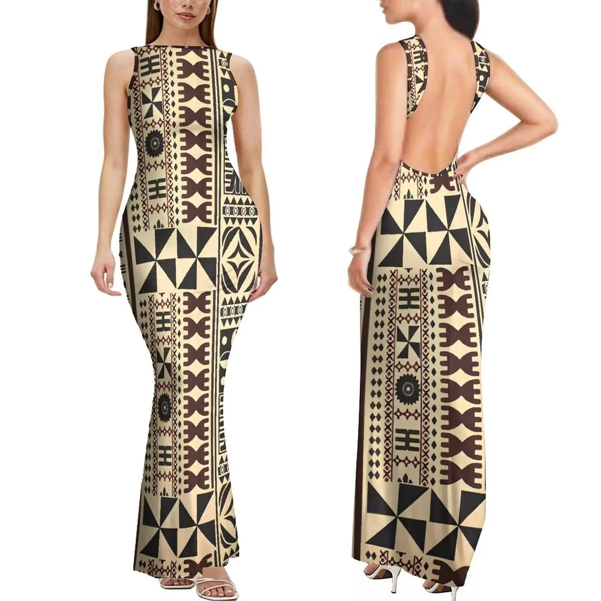 Summer Mature And Elegant Sleeveless Long Slimming And Sexy Backless Women'S Dress With Polynesian Custom Pattern
