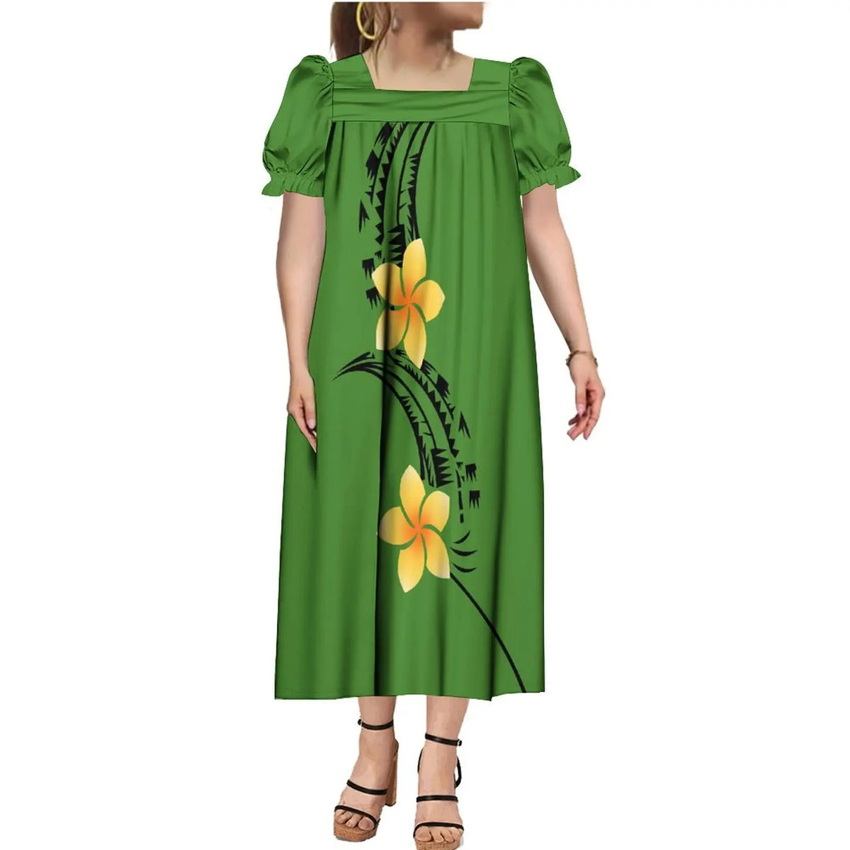 2024 Summer Micronesia Tribe Mumu Fashion Ladies Puffy Sleeve Dress Polynesian Party Mumu Ladies Fluffy Maxi Dress