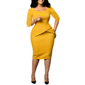 Church Dresses for Women 2025 Elegant Ladies Office Wear Casual Dress Long Sleeve Knee Length Solid Bodycon Peplum Pencil Dress