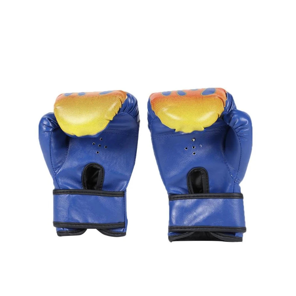1 Pair Kids Children Boxing Gloves Professional Flame Mesh Breathable Laced Waterproof PU Leather Sanda Boxing Training Gloves