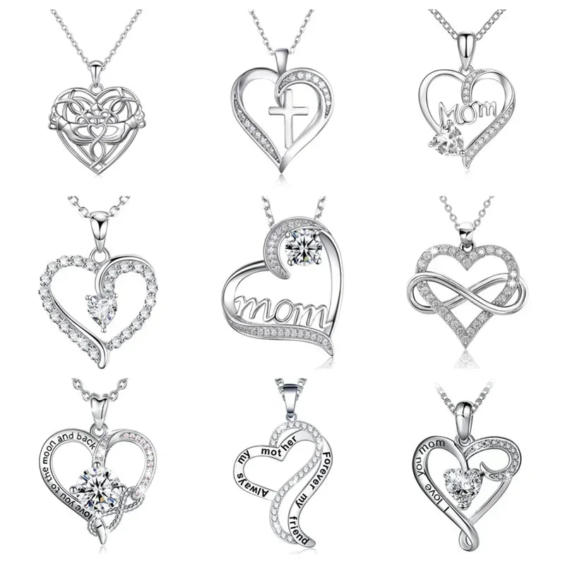 European and American Love Zircon Shining Pendant Silver Necklace Women's Declaration Anniversary Party Jewelry Wholesale