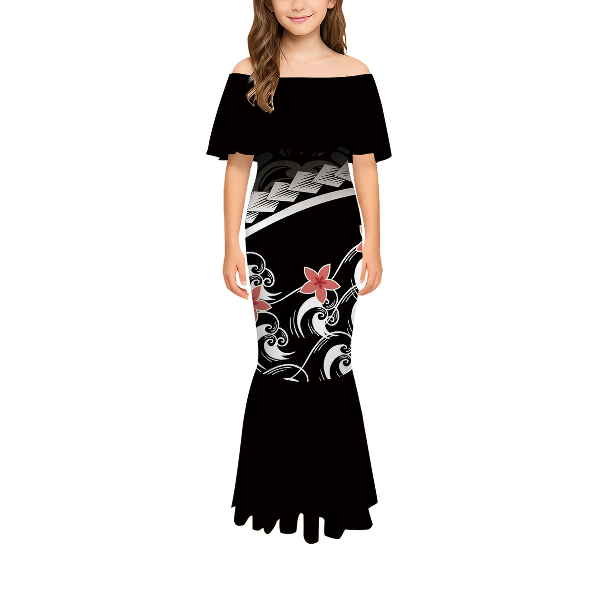 Stylish And Casual Printed One-Shoulder Long Fishtail Dress Custom-Made Polynesian Sexy And Slimming Girl'S Dress