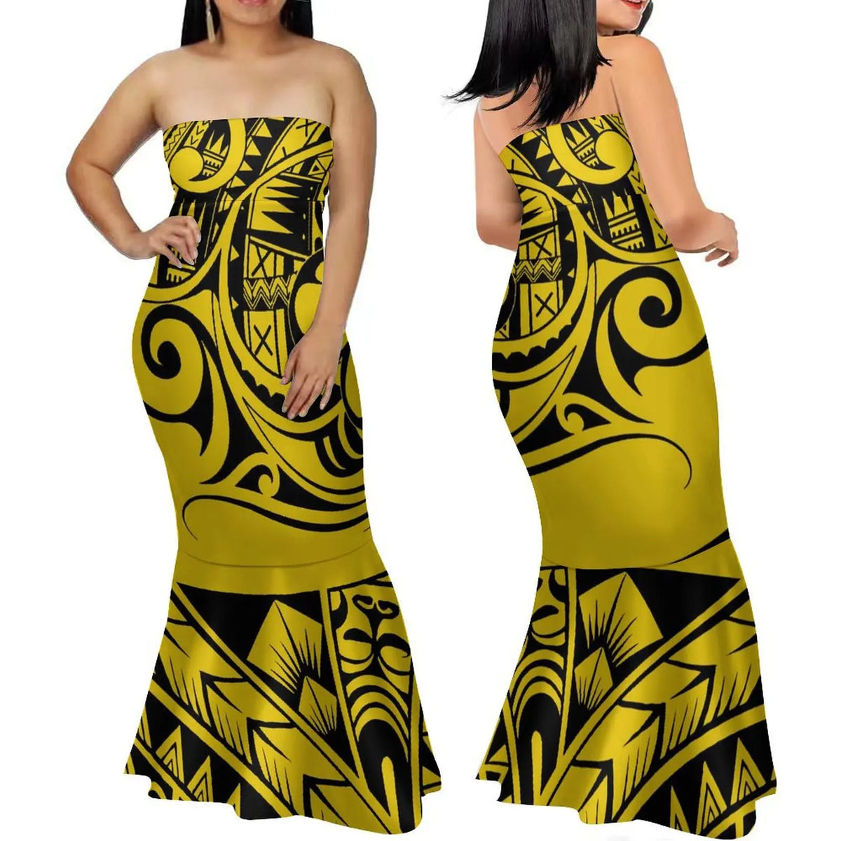 Summer Fashion Strapless Evening Dress Custom Polynesian Print New Design Party Elegant Slim Fishtail Dress Soft Quality Fabric