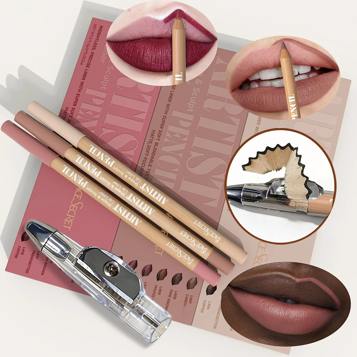 7PCS/SET Lip Makeup Set: 6 Matte Lip Liners + 1 Pencil Sharpener. Long-Lasting Matte Lip Liners with a Waterproof Formula