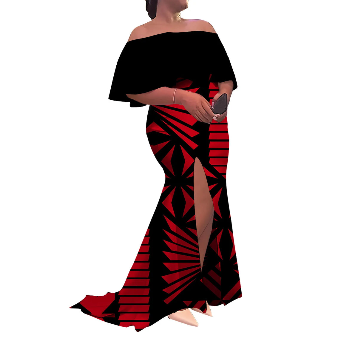 Women'S Dress Half-Printed One-Shoulder Slit Long Floor-Length Slimming Fishtail Dress Polynesian Evening Dress Custom-Made