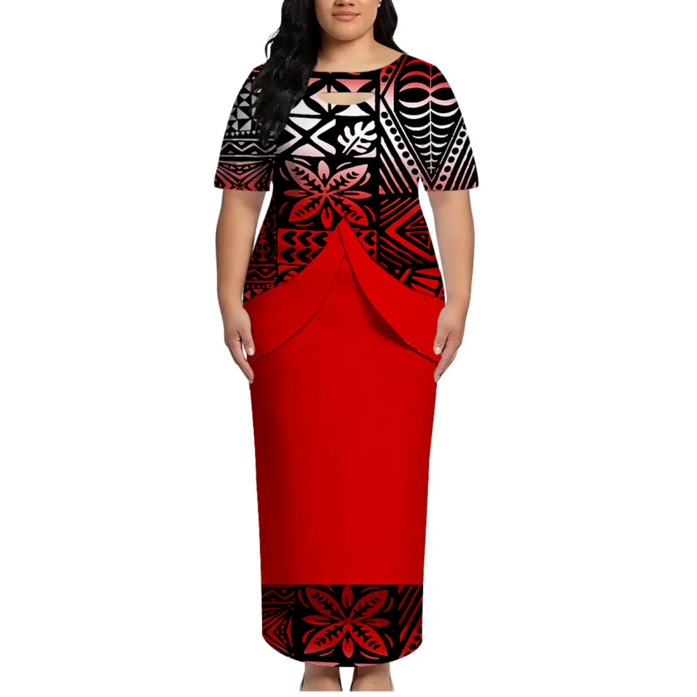 High-Quality Polynesian Island Ethnic Style Round-Neck Dress For Women From Tonga And Fiji Puletasi Elegant Dress Custom Made