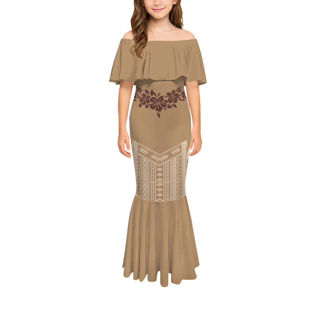 Stylish And Casual Printed One-Shoulder Long Fishtail Dress Custom-Made Polynesian Sexy And Slimming Girl'S Dress