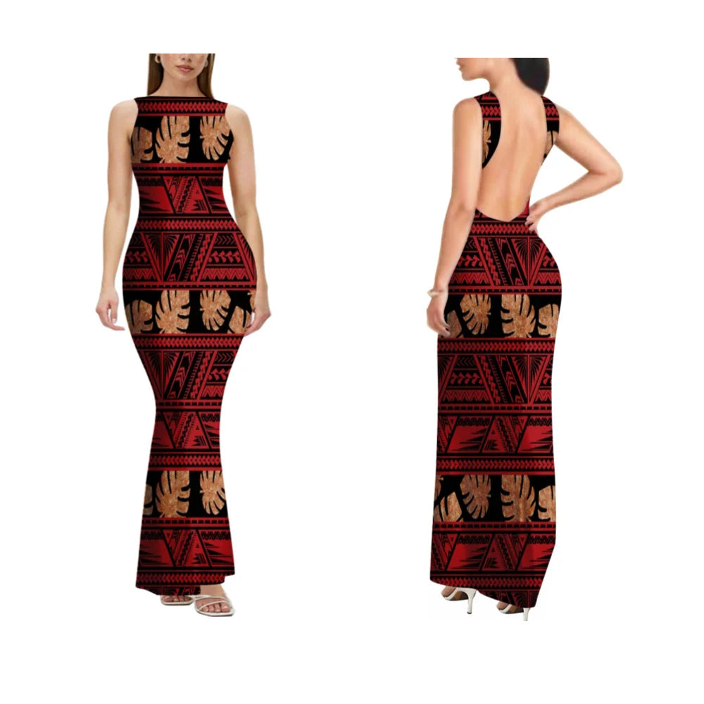 Sexy Sleeveless High-Quality Form-Fitting Long Backless Women'S Dress Polynesian Custom Party And Festival Dress