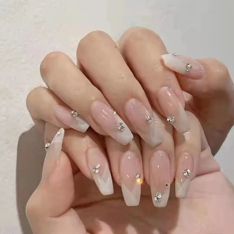 24Pcs Love Heart Butterfly Coffin Fake Nails Art French Long Ballet Detachable Wearing Press on Nail Tips Full Cover False Nails