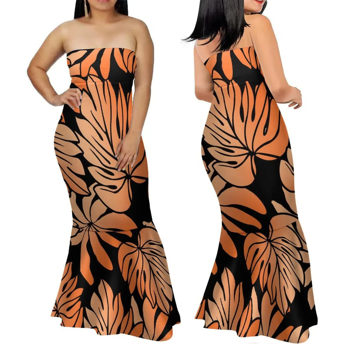 Summer Fashion Strapless Evening Dress Custom Polynesian Print New Design Party Elegant Slim Fishtail Dress Soft Quality Fabric