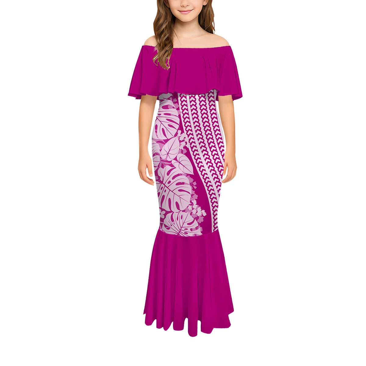 Stylish And Casual Printed One-Shoulder Long Fishtail Dress Custom-Made Polynesian Sexy And Slimming Girl'S Dress