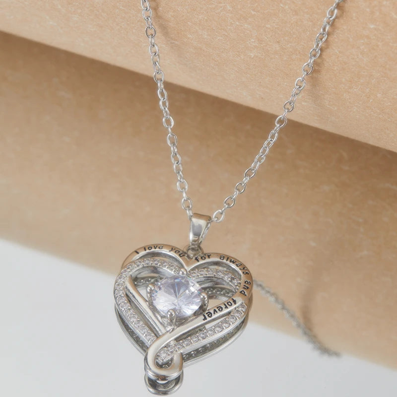 To My Love Eternal Necklaces Double Layered Heart I Love You for Forever Necklace for Women Gilrfriend Wife Valentine's Day Gift