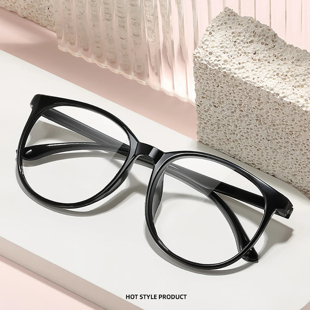 Transparent Large Frame Computer Glasses Women Round Anti Blue Light Optical Spectacle Flat Lens Eye Protection Plain Glasses