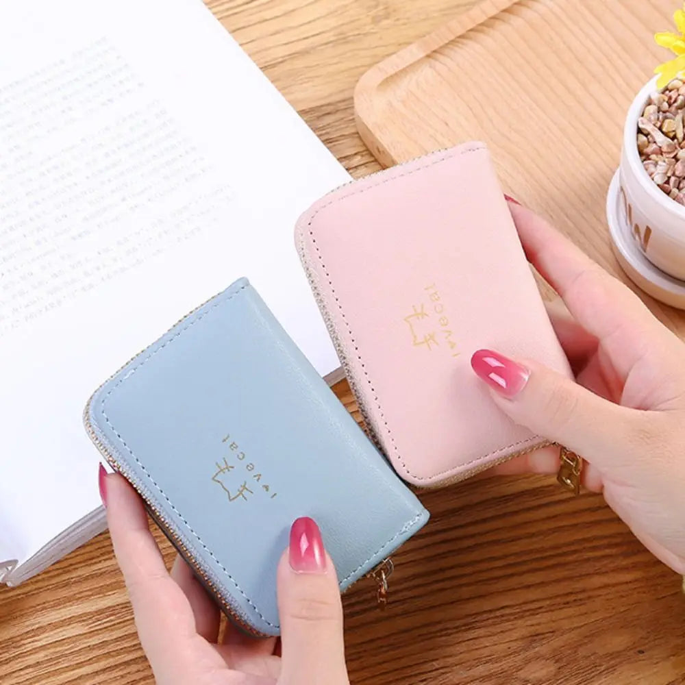 Portable Pu Leather Short Wallet Zipper Closure Cute Style Women Card Holder Simple Design Large Capacity Coin Purse For Women