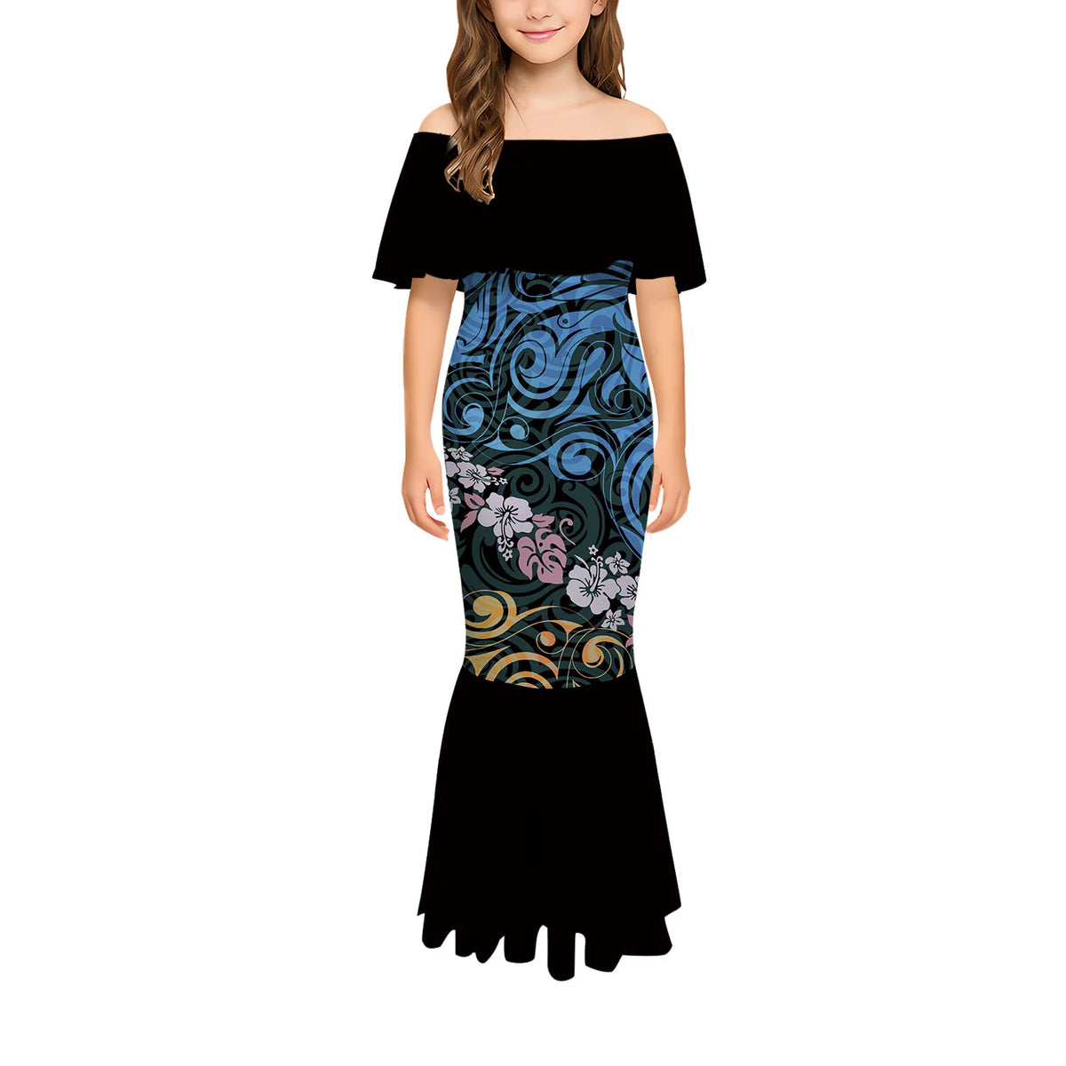 Stylish And Casual Printed One-Shoulder Long Fishtail Dress Custom-Made Polynesian Sexy And Slimming Girl'S Dress