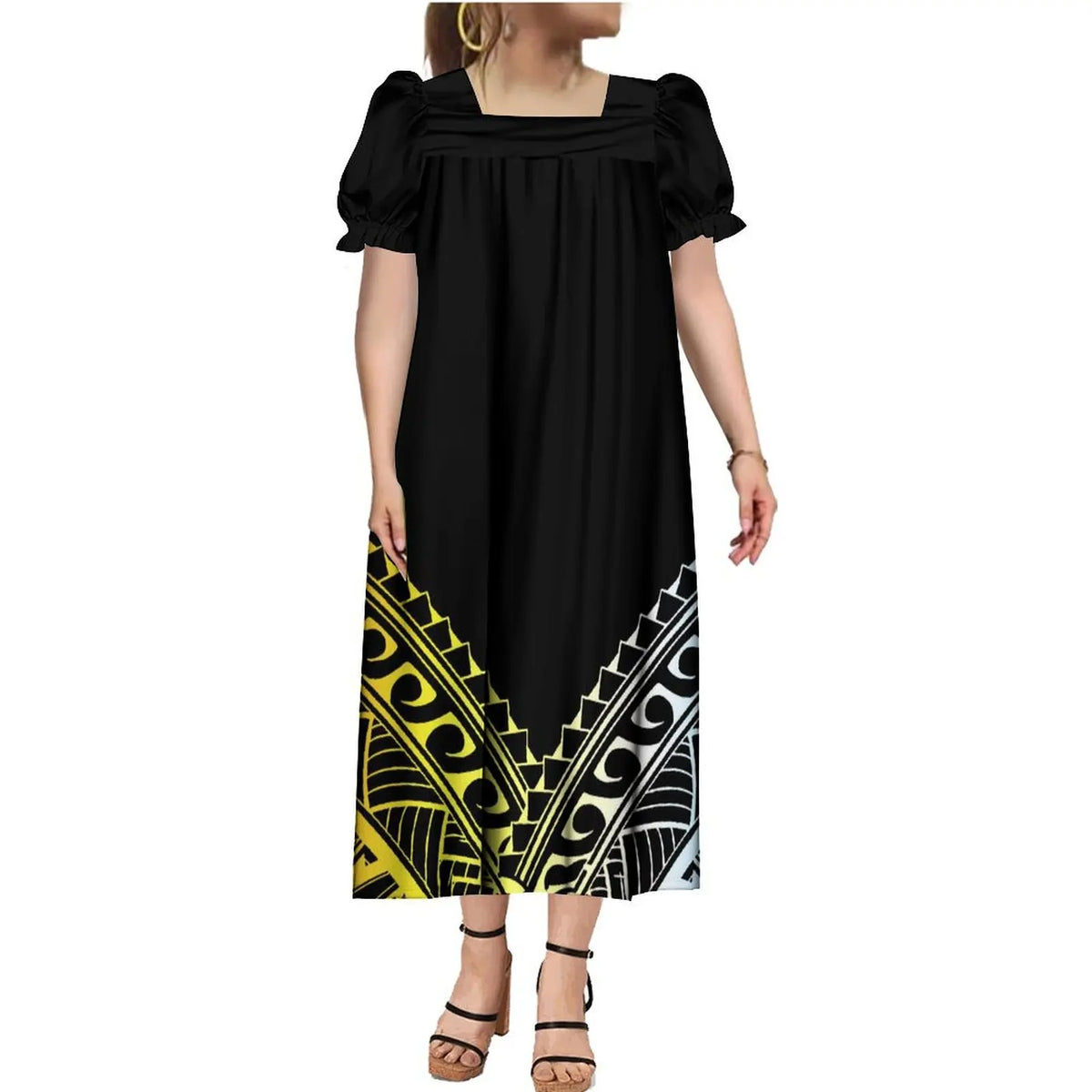 2024 Summer Micronesia Tribe Mumu Fashion Ladies Puffy Sleeve Dress Polynesian Party Mumu Ladies Fluffy Maxi Dress