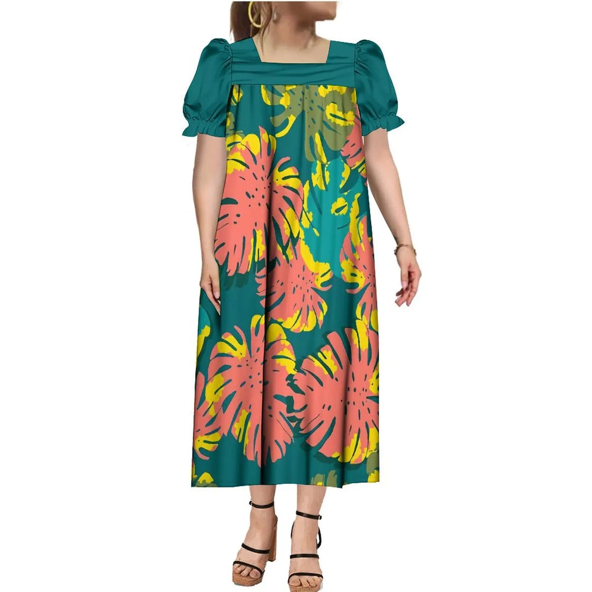 2024 Summer Micronesia Tribe Mumu Fashion Ladies Puffy Sleeve Dress Polynesian Party Mumu Ladies Fluffy Maxi Dress