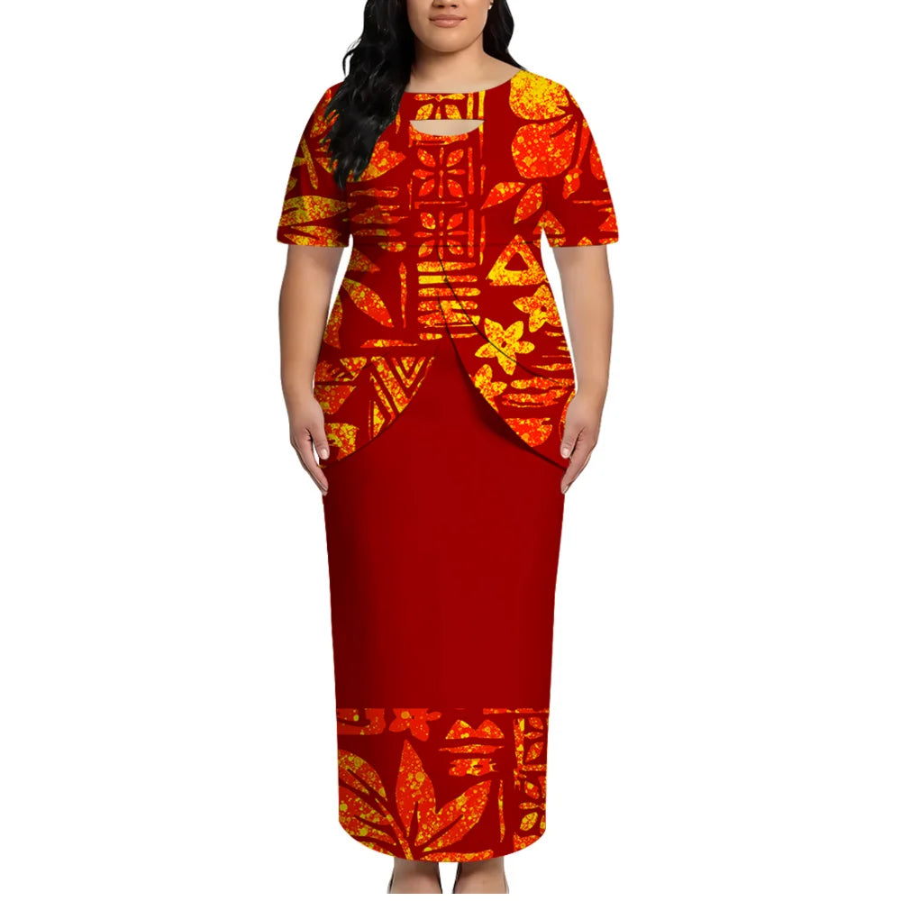 High-Quality Polynesian Island Ethnic Style Round-Neck Dress For Women From Tonga And Fiji Puletasi Elegant Dress Custom Made